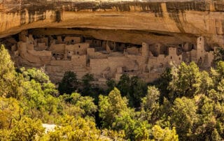 Desert Mountain Escape Adventure Trip to New Mexico & Colorado! Photo: Spruce Tree House tucked under canyon cliffs in Mesa Verde National Park.