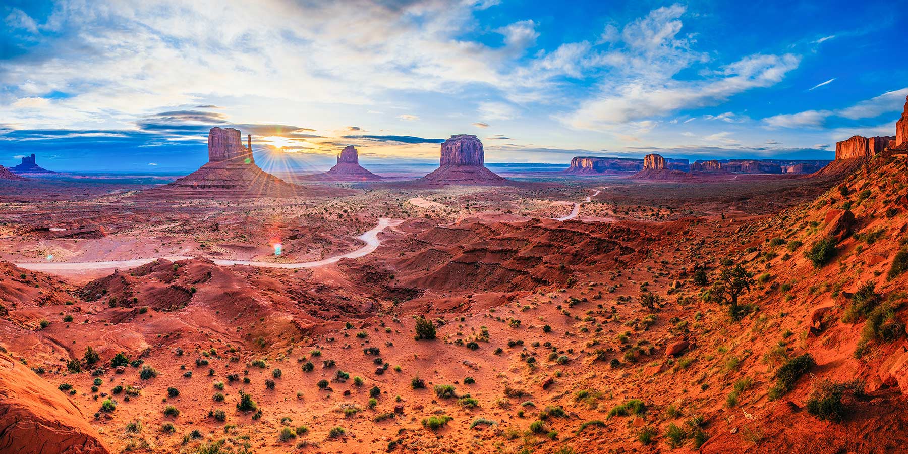 Scenic view of the red buttes and beautiful desert terrain of Monument Valley - Arizona tours for women only