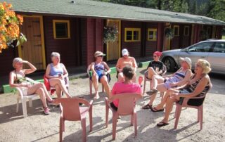 Women relaxing at lodging on Canadian Rockies getaway trip with Canyon Calling