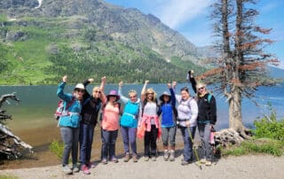 Women hiking together in Glacier National Park, Montana