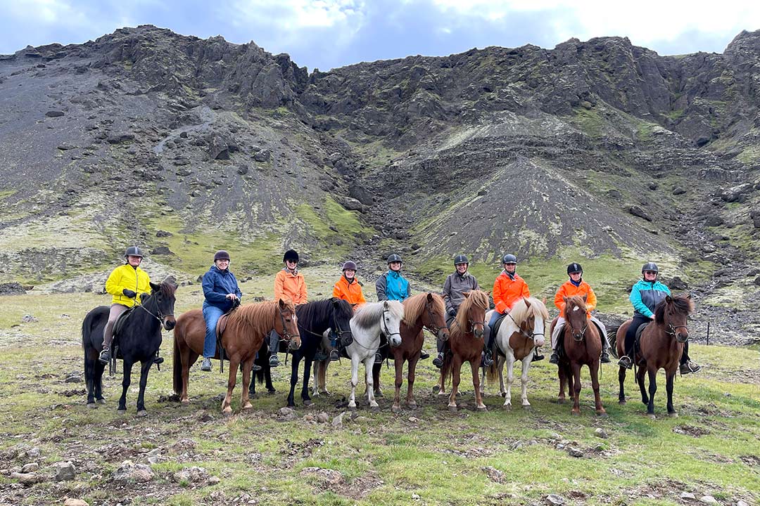 Women horseback riding together in Iceland