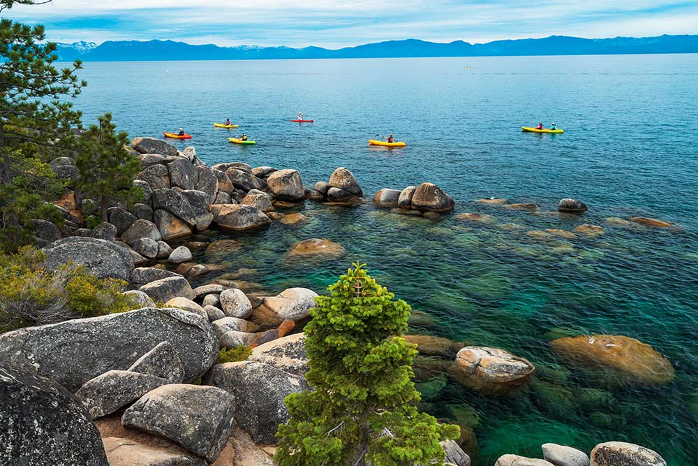 Women kayaking on Lake Tahoe with Canyon Calling Adventures