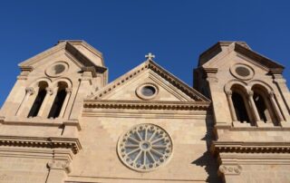 Beautiful pink Cantera stone church in New Mexico