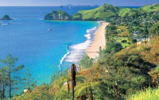 Stunning view of small seaside community and the turquoise waters beyond - New Zealand tours for women-only