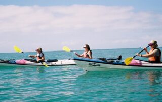 Women sea kayaking together in small groups in Abel Tasman National Park - New Zealand active tours with Canyon Calling