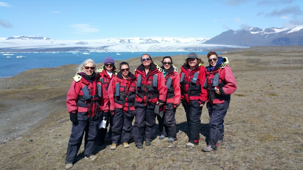 Travelers posing on an Iceland tour for women